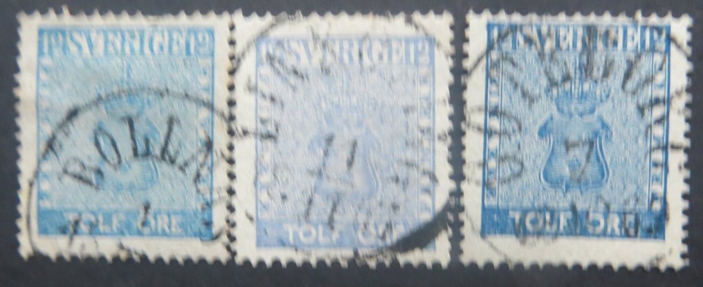 Sweden 1858 - 12 stamps, in color variants - AFA tussen 7 en 12 #3.2