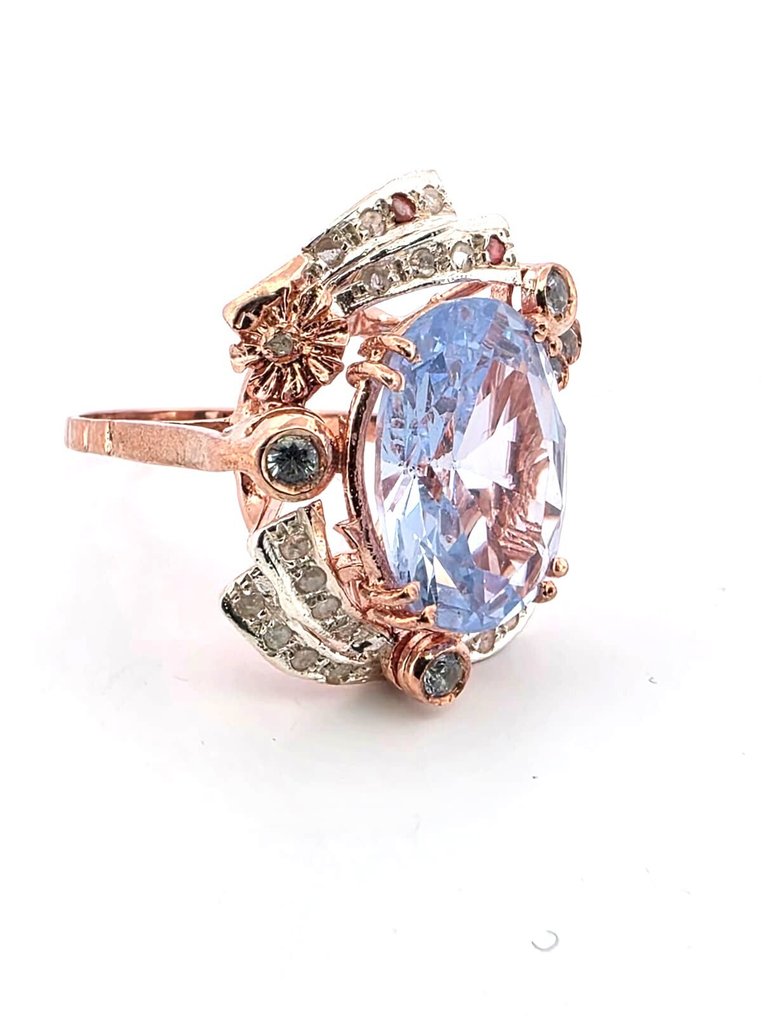 χωρίς τιμή ασφαλείας - Δαχτυλίδι - 9 kt. Ροζ χρυσό, Ασημί Τοπάζιο - Διαμάντι #1.0