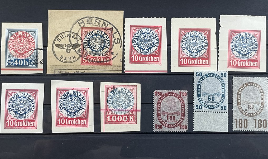 奥地利 1870/1935 - 非常漂亮且具有历史意义的财政邮票收藏——四种货币:克鲁泽、克朗、通货膨胀和 #2.1