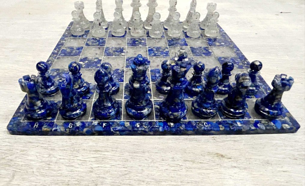 Σετ σκακιού - Λαπίς λάζουλι και φθορίτης τυλιγμένα στη ρητίνη. #3.2