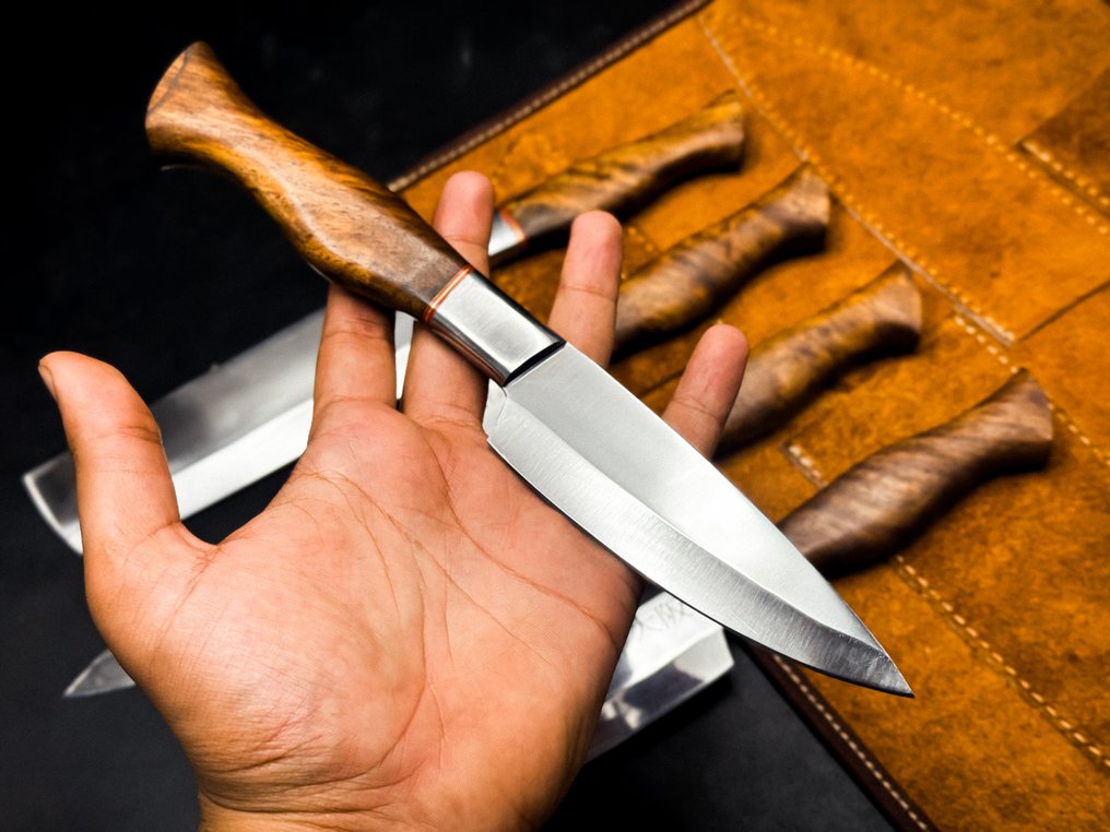 Japanese Style Kitchen Knife SET With Leather BAG Included - 厨刀 - Kitchen knife set - IT-39 - 钢, 木 - 意大利 - 不锈钢5件套 #3.2