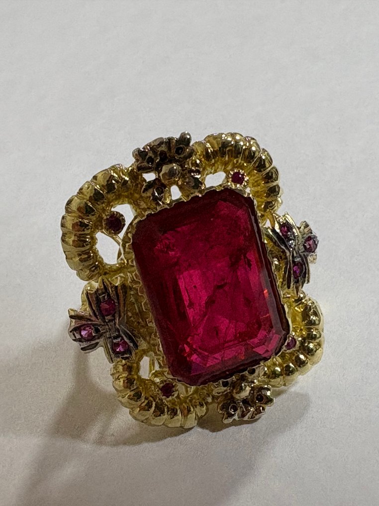 沒有保留價 - Ring - 9 kt. Yellow gold, Silver Ruby - Ruby #4.3