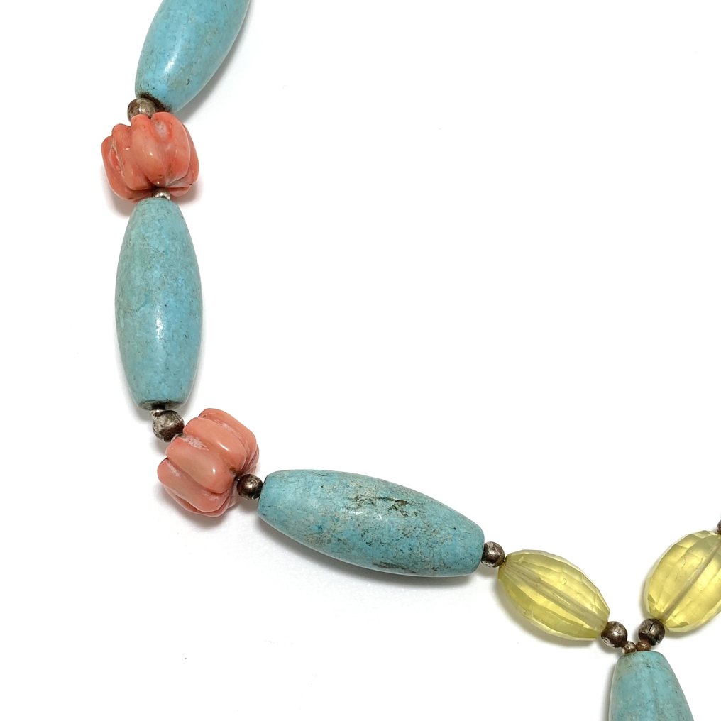 丝绸之路,中亚的 青金石、珊瑚、珍珠和水晶 项链珠子护符 - 52 cm #3.2