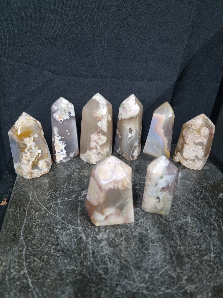 8 beautiful flower agate, crystal points 9.3 - 6.7 cm Crystal point- 1416 g #2.1