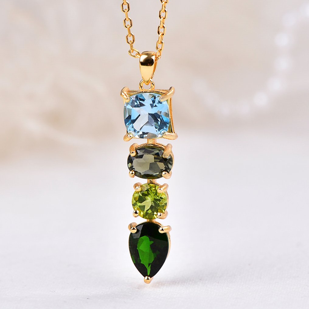 Sans Prix de Réserve - Collier Argent - Gemmes mixtes - Certifié #1.0