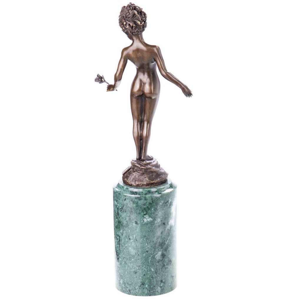 Φιγούρα - Bronzefigur Nacktes Mädchen mit Rose 32CM - Μπρούντζος, Μάρμαρο #1.0