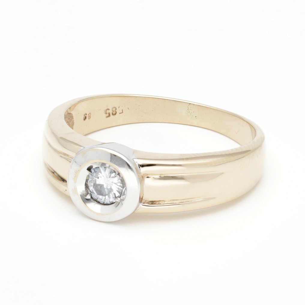 戒指 - 14K包金 黄金 钻石 (天然) #1.0