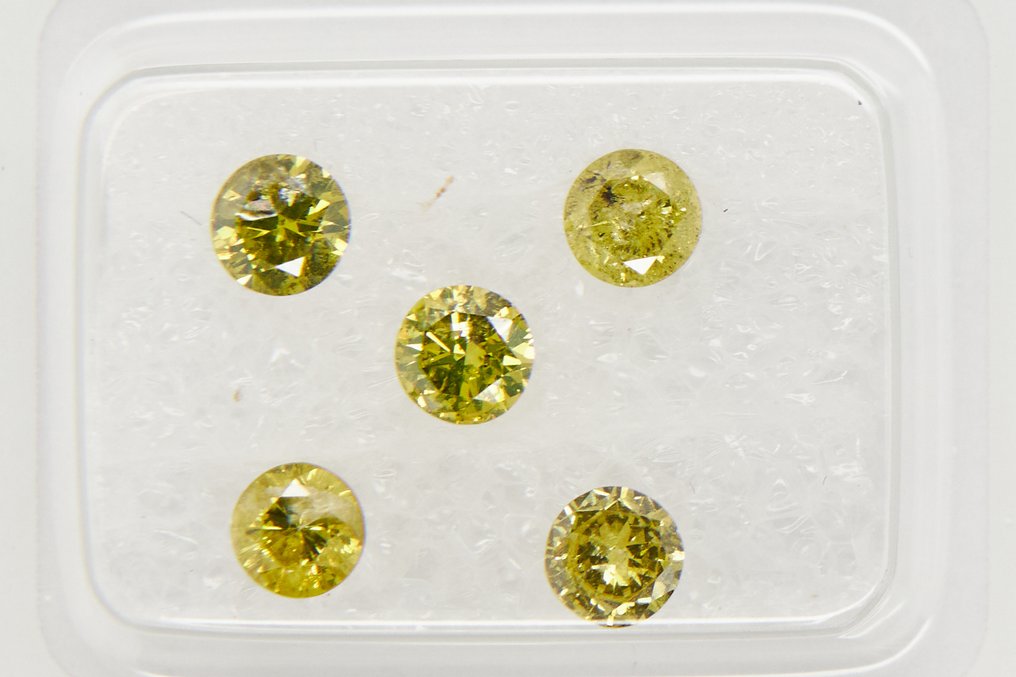 Senza prezzo di riserva - 5 pcs Diamante  (Con trattamento colore)  - 1.14 ct - Rotondo - I1, I2, I3 - Gem Report Antwerp (GRA) #2.1