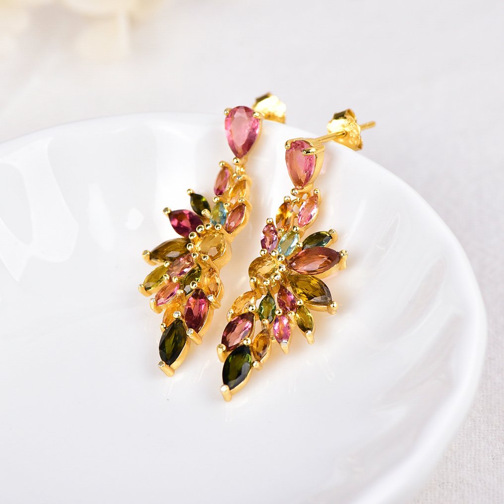 Sans Prix de Réserve - Boucles d'oreilles Argent - Tourmaline - Certifié #1.0