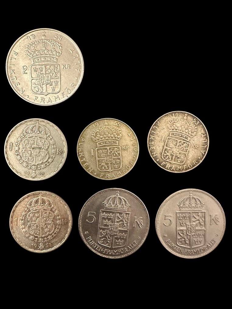 Σουηδία. Lot of 7 coins, incl. silver, 1, 2, 5 Kronor 1948/1972 (χωρίς τιμή ασφαλείας) #1.0