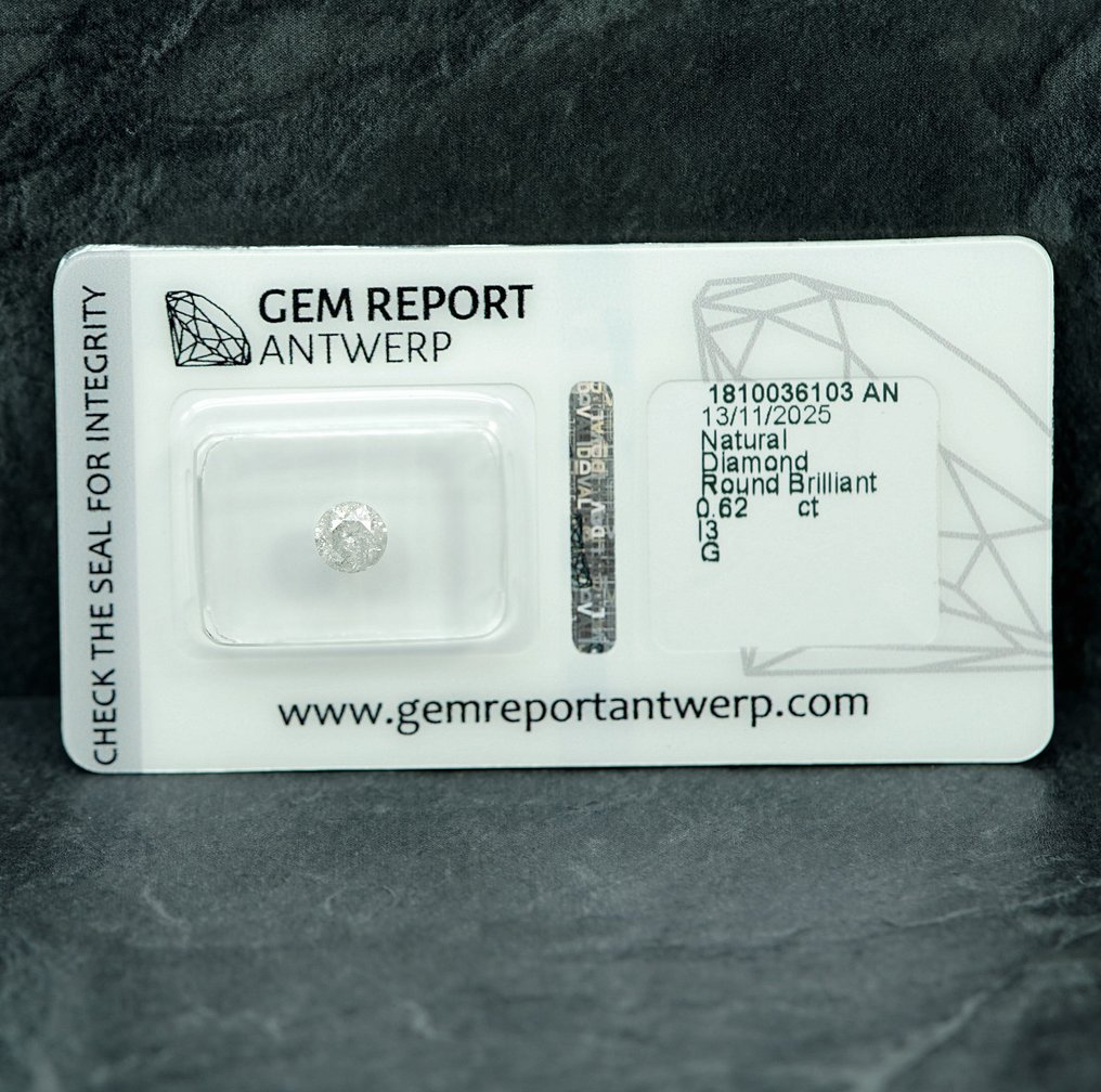 χωρίς τιμή ασφαλείας - 1 pcs Διαμάντι (Φυσικό) - 0.62 ct - Στρογγυλό - G - I3 - Gem Report Antwerp (GRA) #1.0