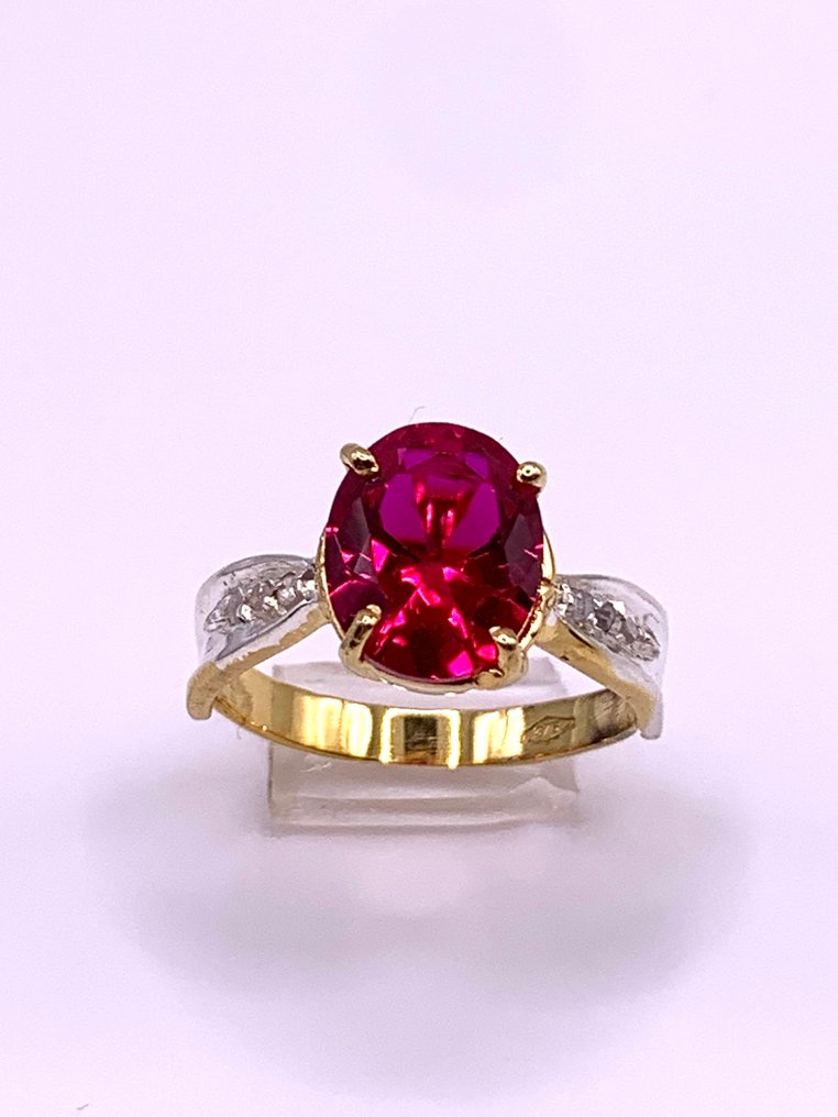 没有保留价 - 戒指 - 9 kt. 黄金, 银 红宝石 - 钻石 #3.2