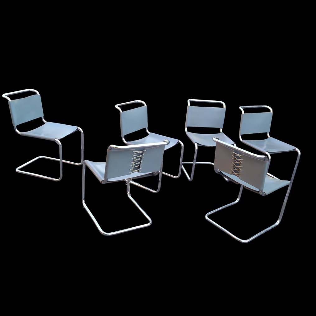 Knoll - Καρέκλα (6) - Spoleto - Χάλυβας, δέρμα, Λουστρίνι - Καμπυλωτό χρωμιωμένο σωλήνα. #3.2