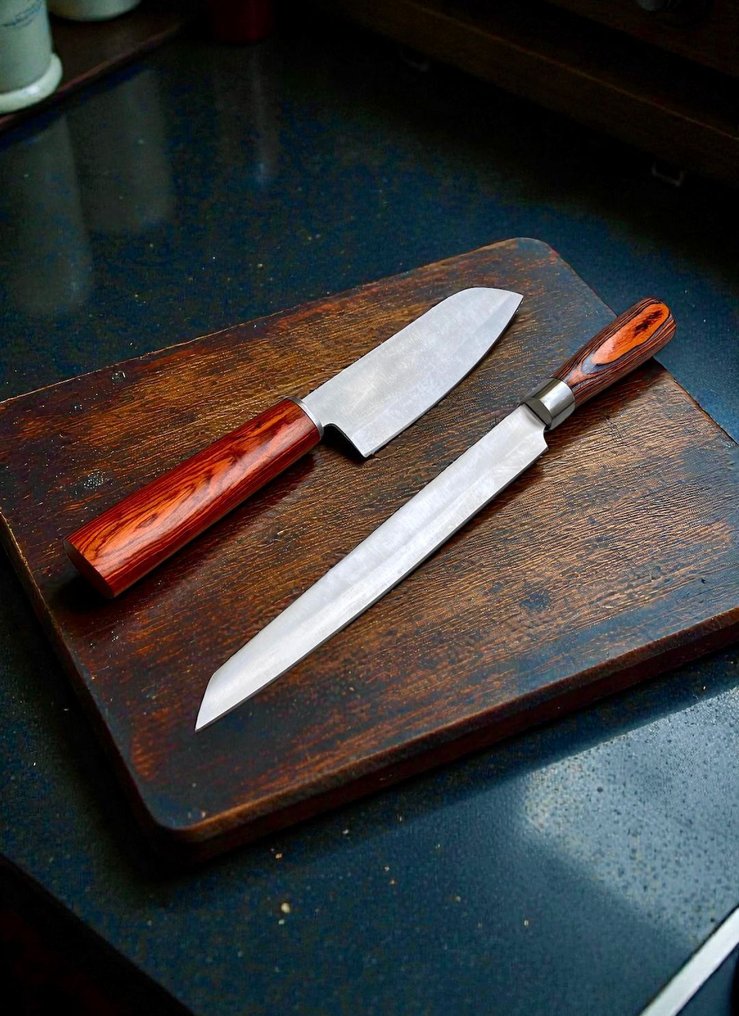 Set of TWO, Hand-Forged with Old Steel, Japanese Style Knives from Elite - Μαχαίρι κουζίνας - Chef's knife - Χάλυβας, Ξύλο, Εκλεπτυσμένο σετ 2 τεμαχίων, χειροποίητα ιαπωνικά παλιά ατσάλι, κλαστικά μαχαίρια - Ιαπωνία #2.1