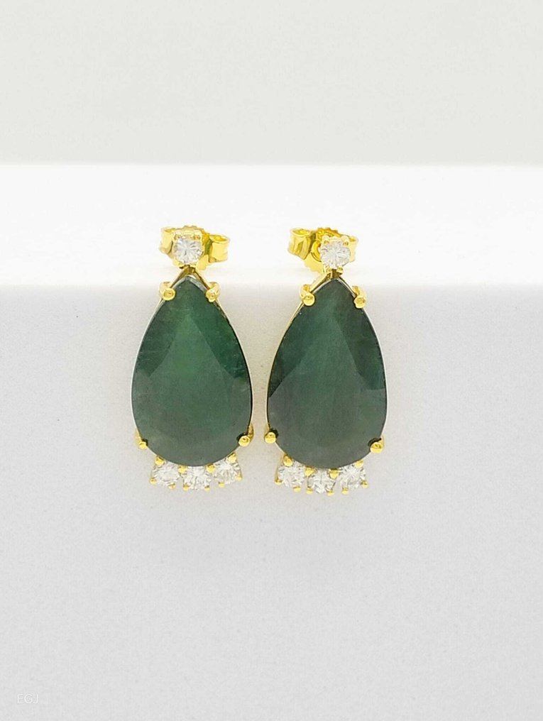 Koktél fülbevaló - 18 kt. Sárga arany Smaragd - Gyémánt #3.2