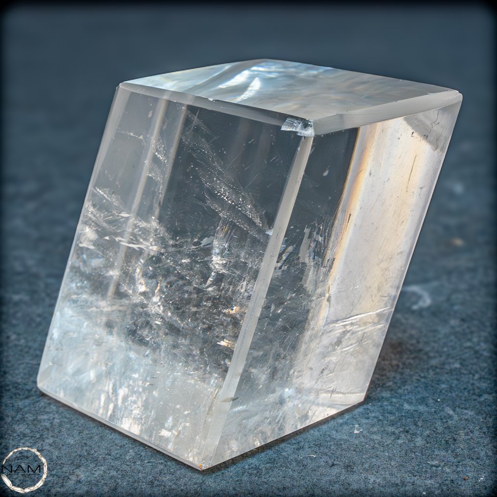 Natural optical calcite Clear double refraction crystal in precise columnar shape.- 181.09 g #1.0