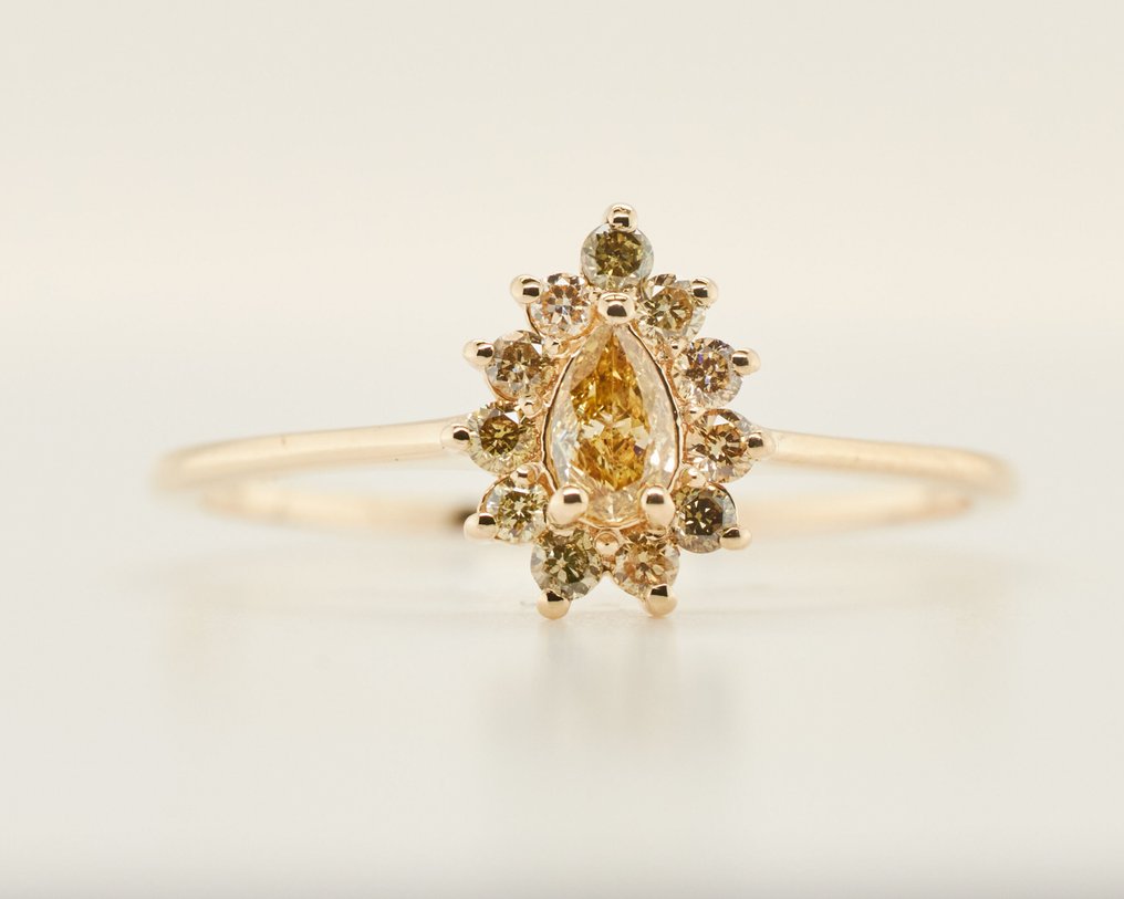 没有保留价 - 戒指 - 14K包金 黄金 -  0.33ct. tw. 钻石 (天然色彩的) #1.0