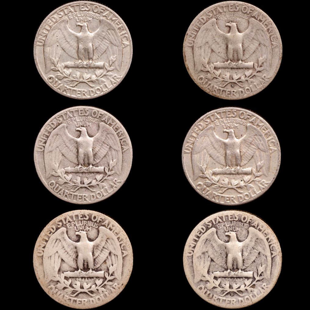 Ηνωμένες Πολιτείες. 1/4 Dollar 1938 -1964 / 6 Monedas  (χωρίς τιμή ασφαλείας) #1.0