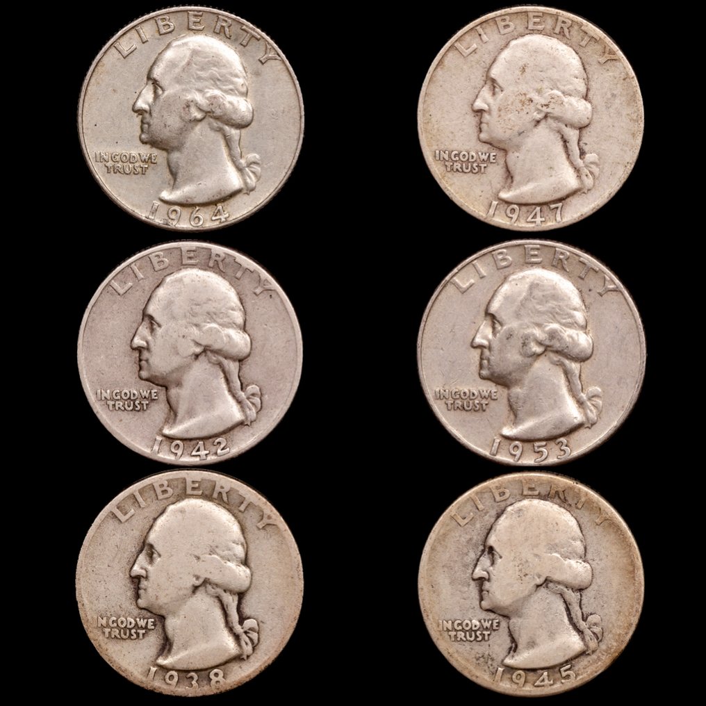 Ηνωμένες Πολιτείες. 1/4 Dollar 1938 -1964 / 6 Monedas  (χωρίς τιμή ασφαλείας) #1.0