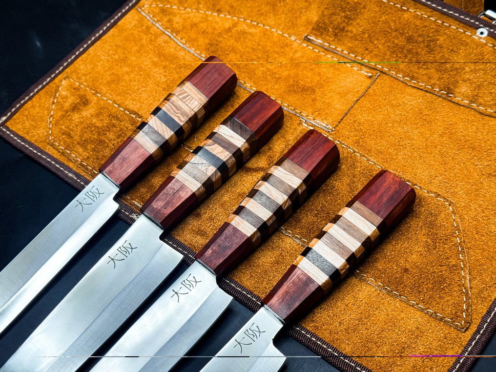 Japanese Style Kitchen Knife SET With Leather BAG Included - Konyhakés - Kitchen knife set - IT-06 - Acél, Fa - Olaszország - Rozsdamentes acél 4 db #2.1