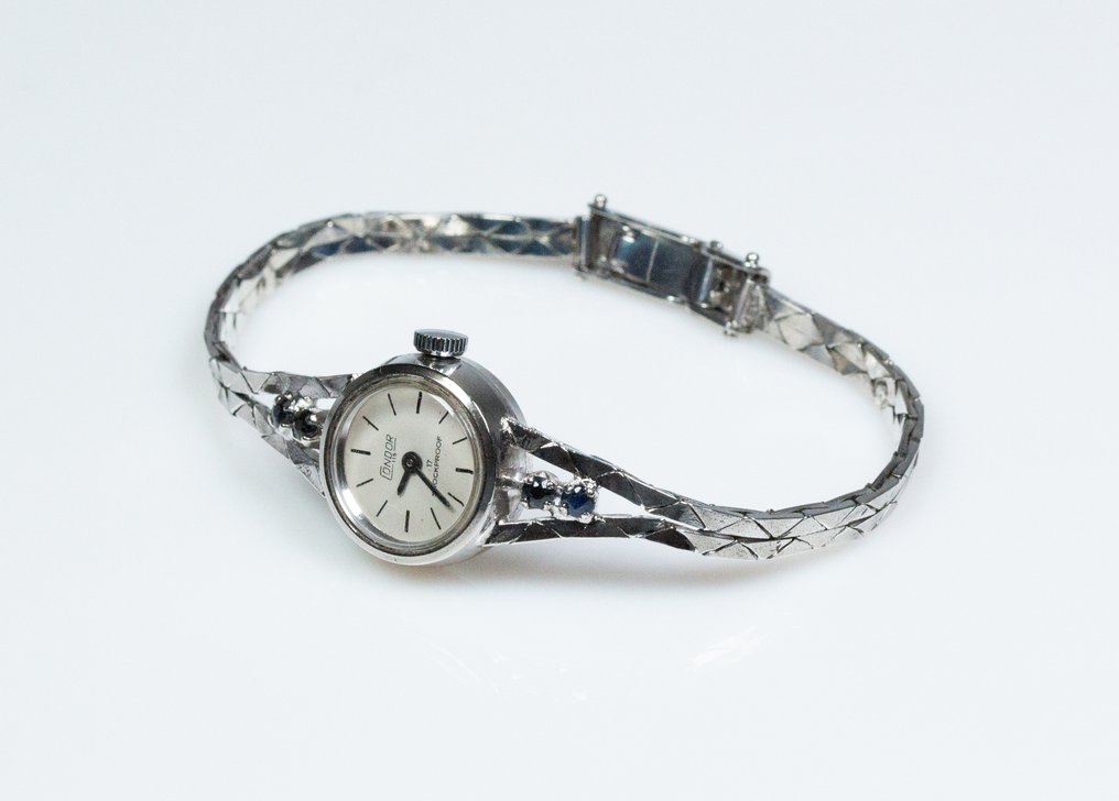 Zonder Minimumprijs - Armband - Dameshorloge - 835 zilver - 0,20 ct saffier - mechanisch #3.2