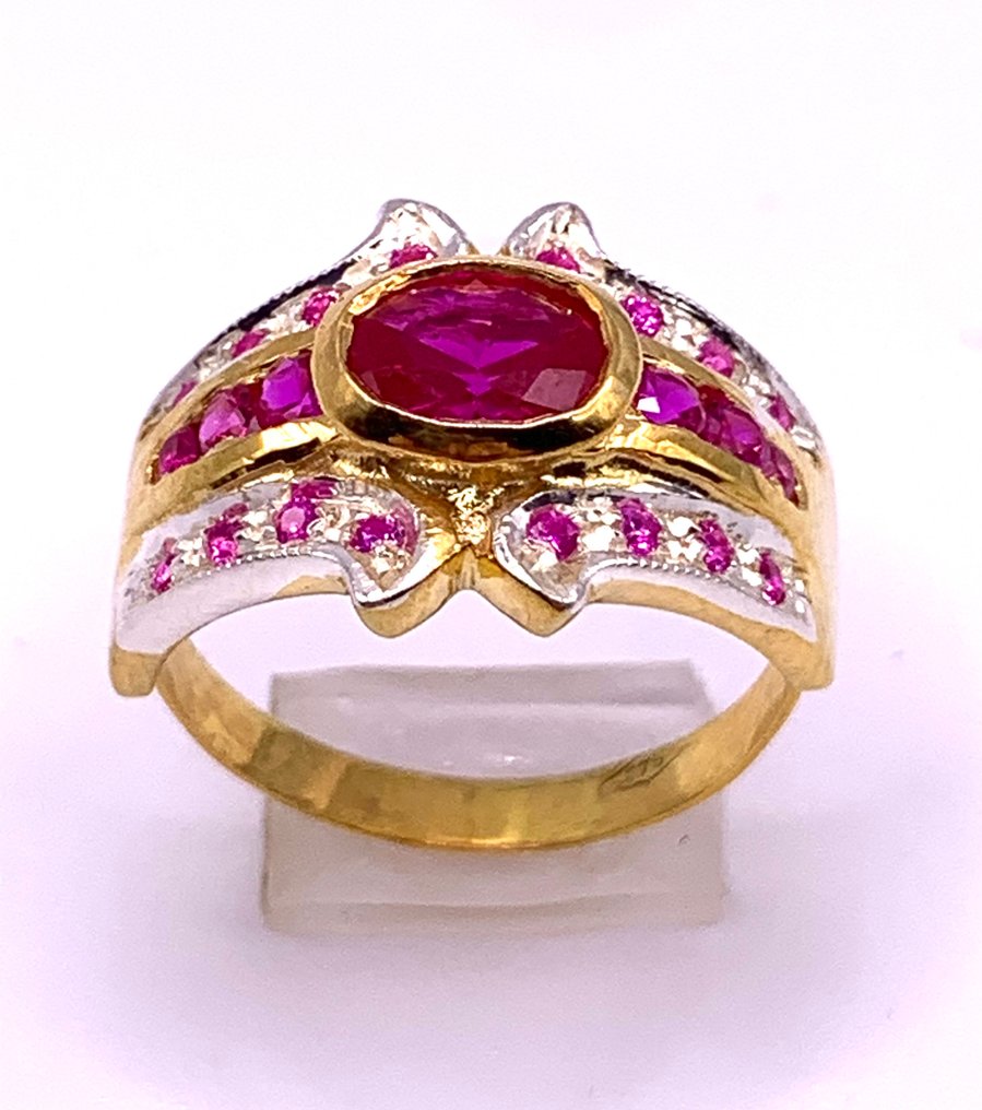 没有保留价 - 戒指 - 9 kt. 黄金, 银 红宝石 - 红宝石 #1.0