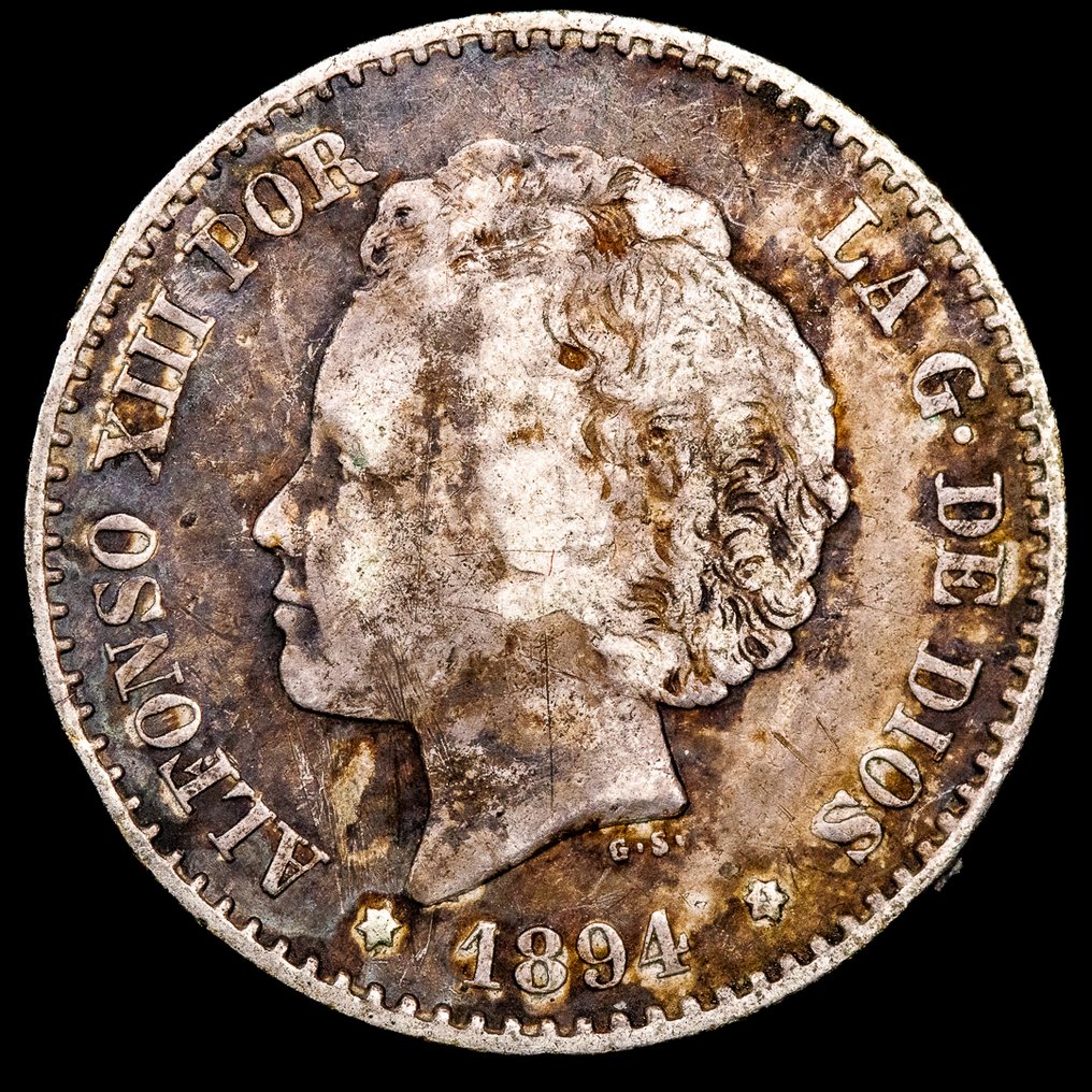 Espanha. Afonso XII. 50 centimos 1880 - 1926 / Lote de 9 monedas  (Sem preço de reserva) #2.1