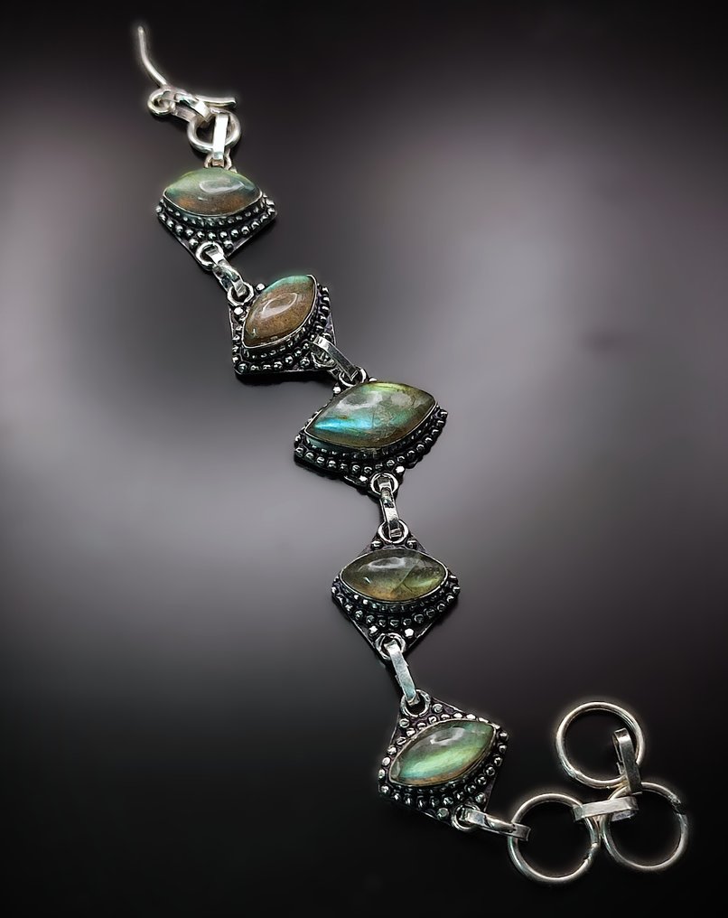 Sem preço de reserva. Linda pulseira de prata 925 com labradorita de primeira qualidade, feita à - Bracelete #1.0