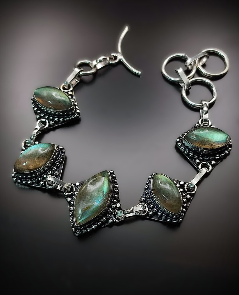 Sem preço de reserva. Linda pulseira de prata 925 com labradorita de primeira qualidade, feita à - Bracelete #1.0