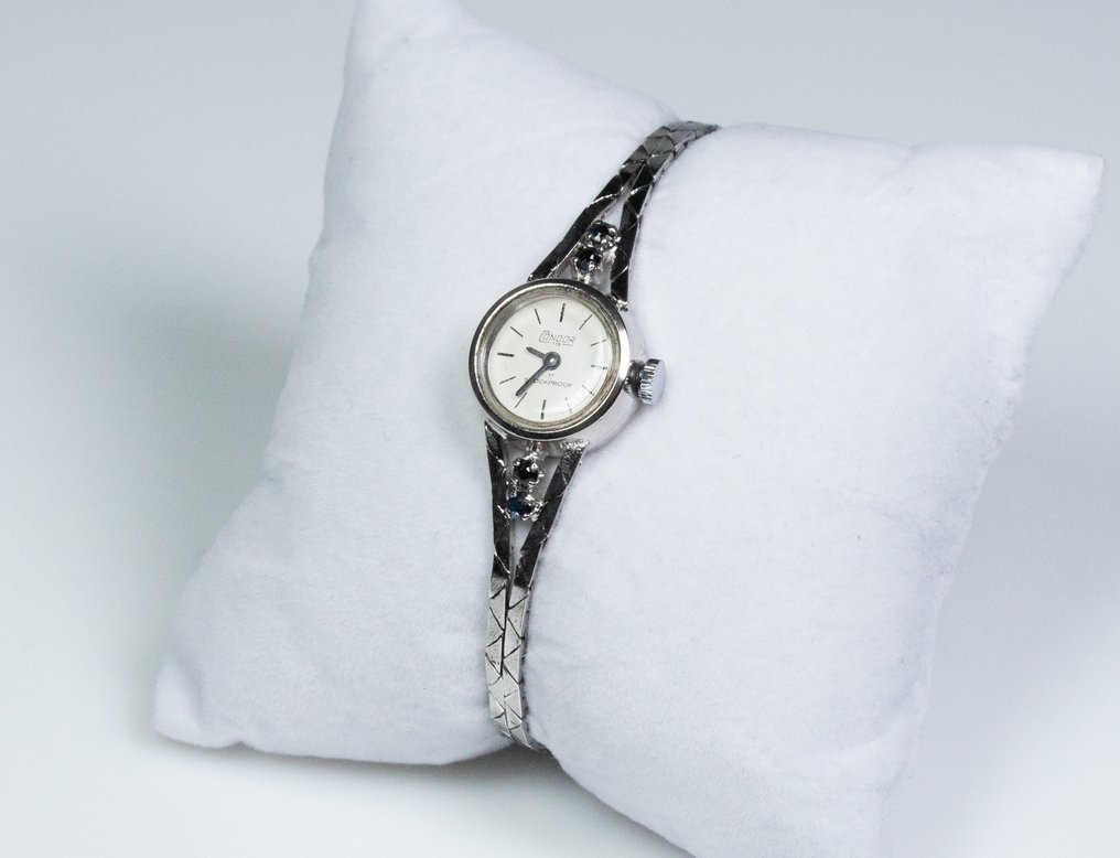 Zonder Minimumprijs - Armband - Dameshorloge - 835 zilver - 0,20 ct saffier - mechanisch #2.1