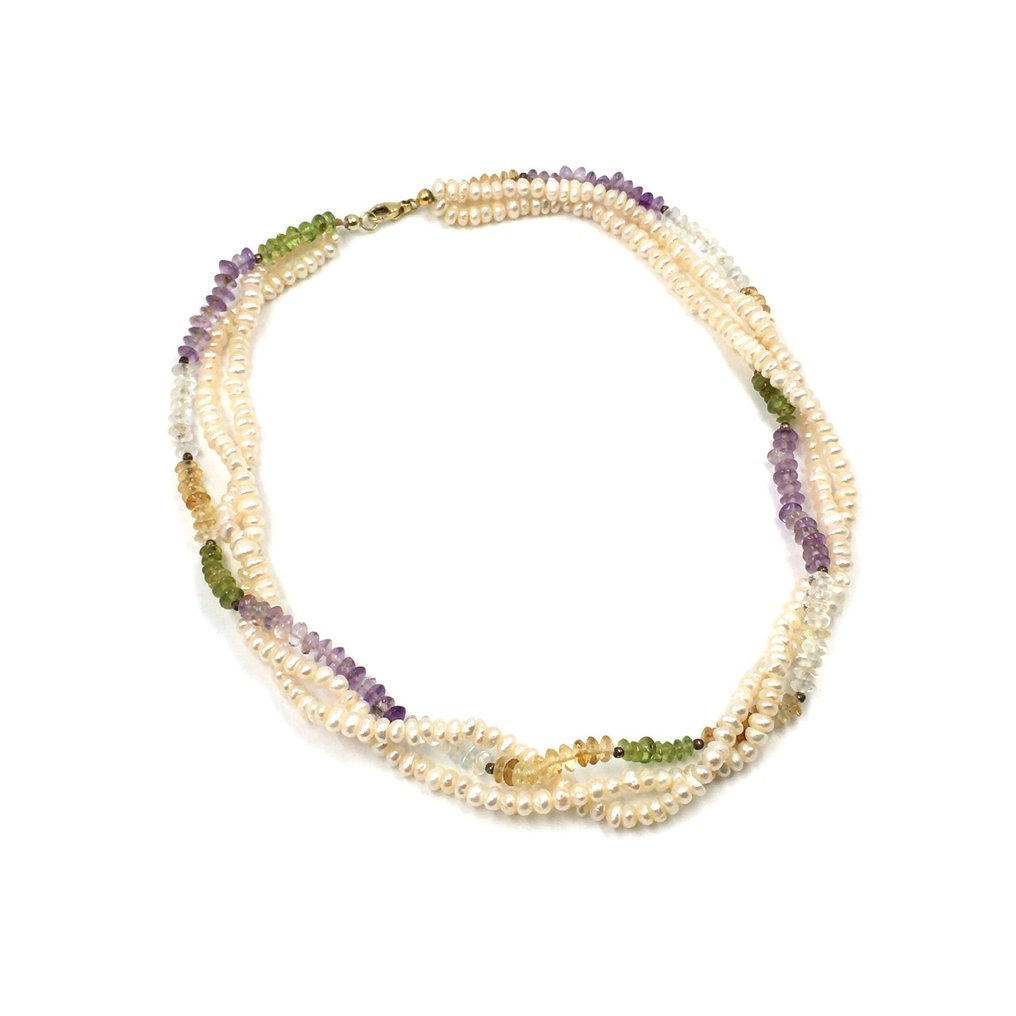 χωρίς τιμή ασφαλείας - Κολιέ - 14 καράτια Κίτρινο χρυσό Μαργαριτάρι - Τουρμαλίνης - Αμέθυστος, Κιτρίνης #2.1