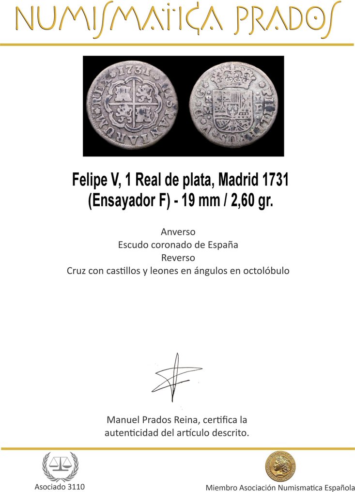Ισπανία. Felipe V. Real Madrid 1731 (Ensayador F) (χωρίς τιμή ασφαλείας) #1.0