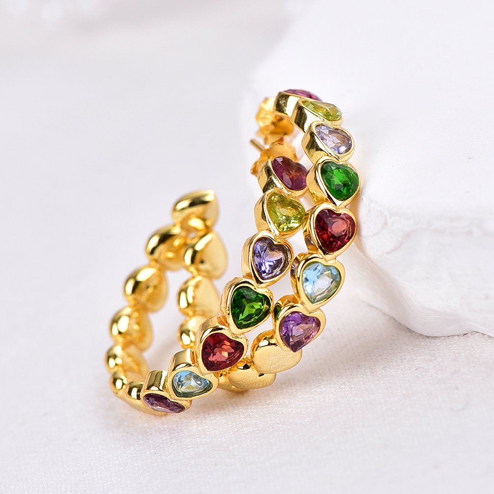 Utan reservationspris - Örhängen Silver - Blandade ädelstenar - Certifierad #1.0