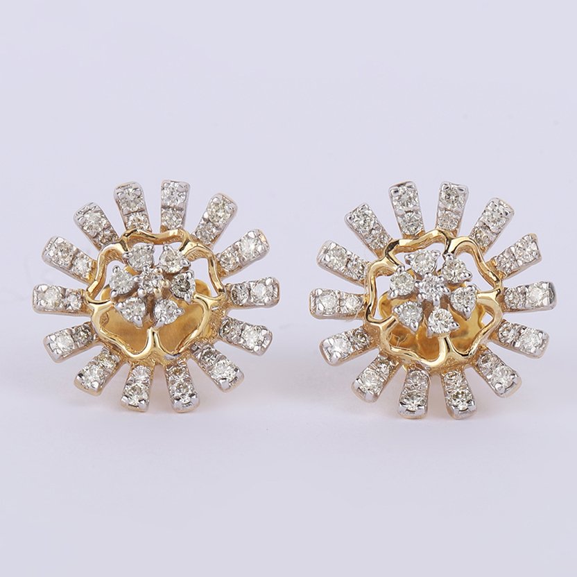 没有保留价 - 小型钉状耳环 - 14K包金 黄金 -  0.73ct. tw. 钻石 (天然) - 黄金钻石耳环 #1.0