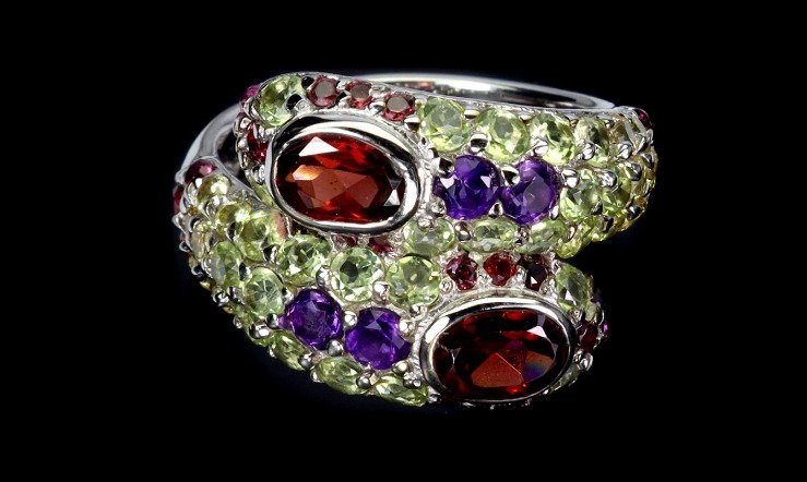 Fără preț de rezervă - Inel Argint Granat - Ametist - 68 de nestemate autentice #1.0