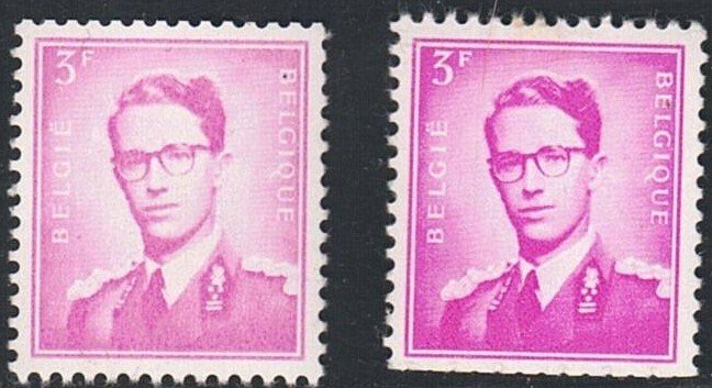 Belgium 1959 - Z.M. King Boudewijn, type Marchand on white paper in two completely different colors. - OBP: R4 in twee kleuren. #1.0