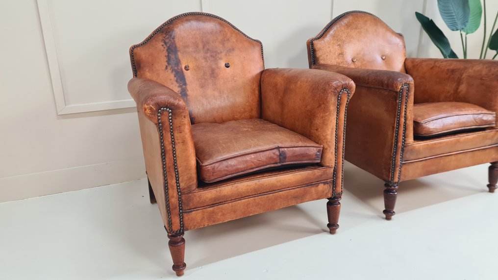 Pair of high end English leather chairs - 扶手椅子 (2) - 羊皮 - 2 张俱乐部椅 #4.3