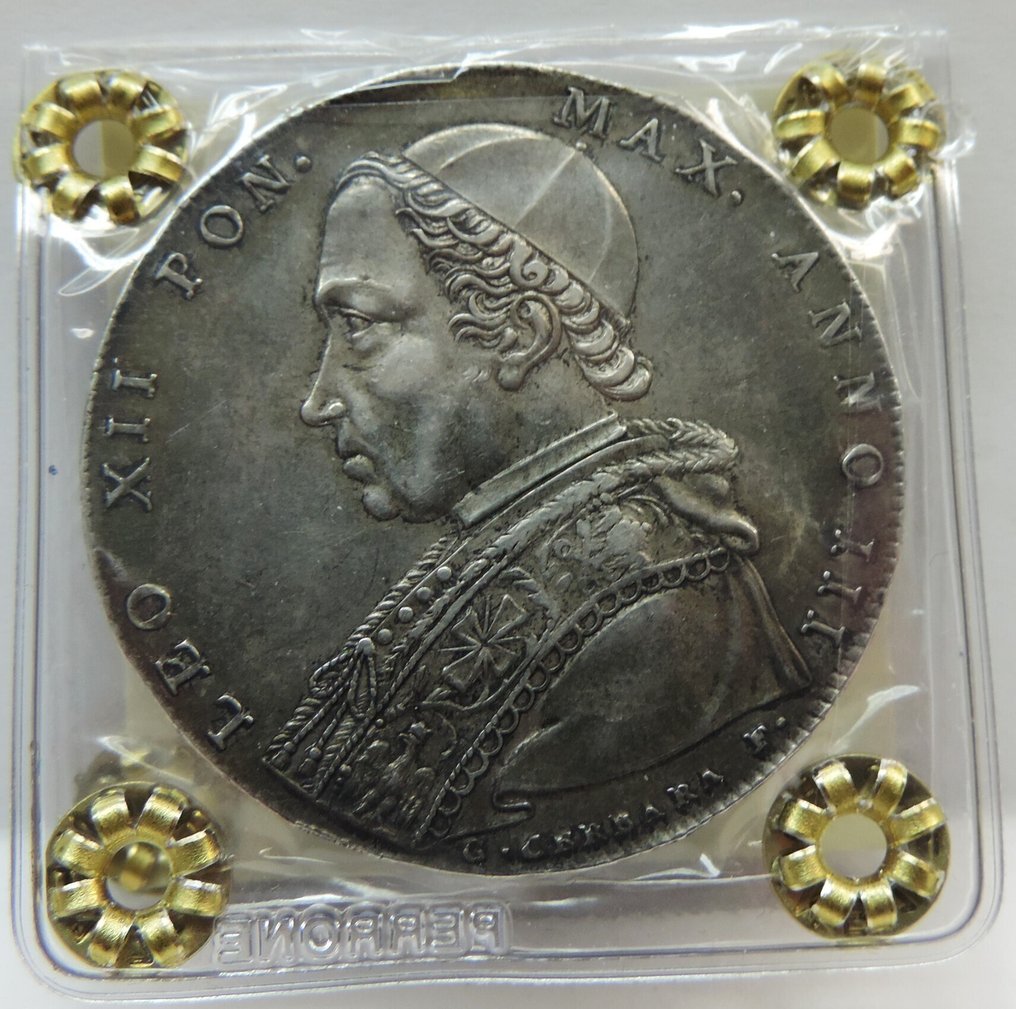Italië, Pauselijke Staat Leone XII. Scudo 1825 -RARA- con perizia numismatica (Zonder Minimumprijs) #2.1