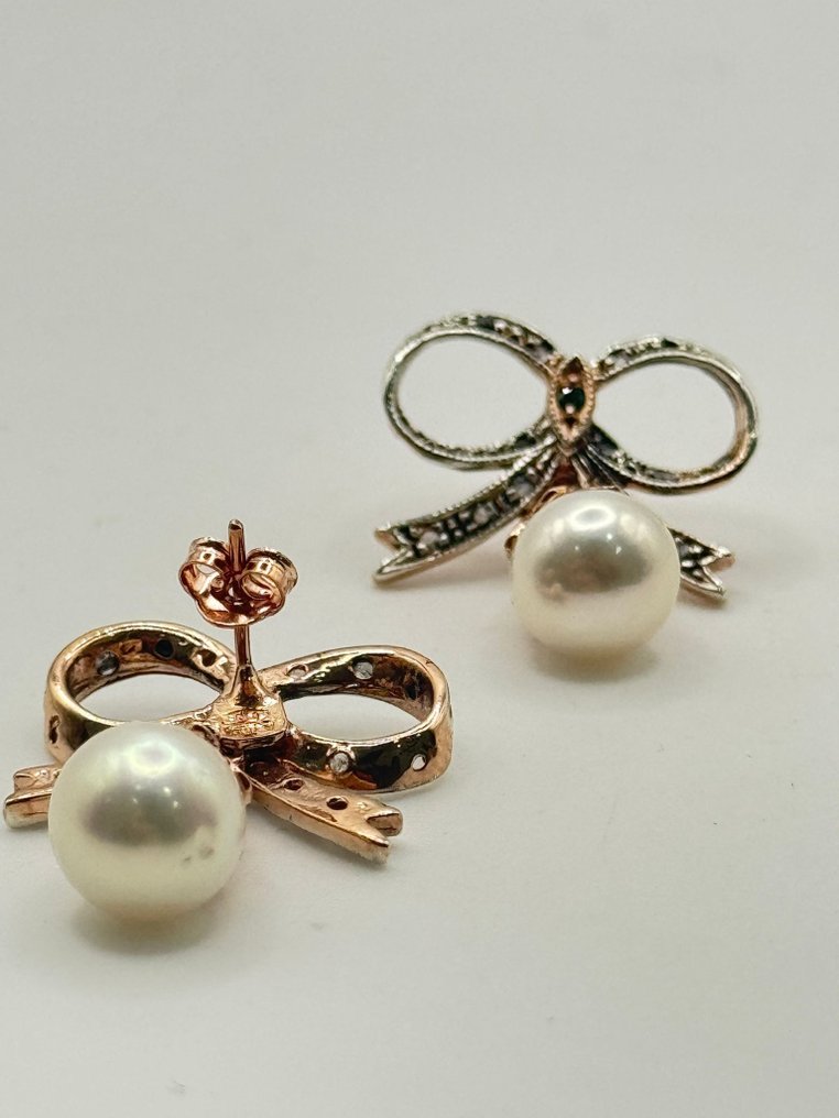 Nincs minimálár - Drop fülbevaló - 9 Kt Ezüst, Rózsa arany Smaragd - Gyémánt #3.2