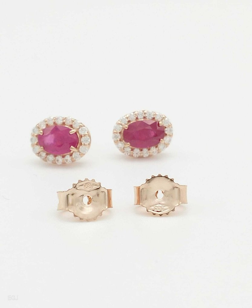 没有保留价 - 鸡尾酒耳环 - 14K包金 玫瑰金 红宝石 - 钻石 #1.0