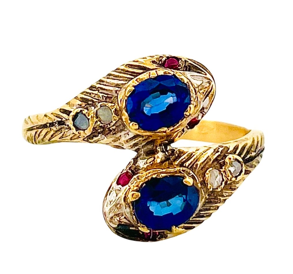 Senza Prezzo di Riserva - Anello - 9 kt Oro giallo, Argento Zaffiro - Diamante #1.0