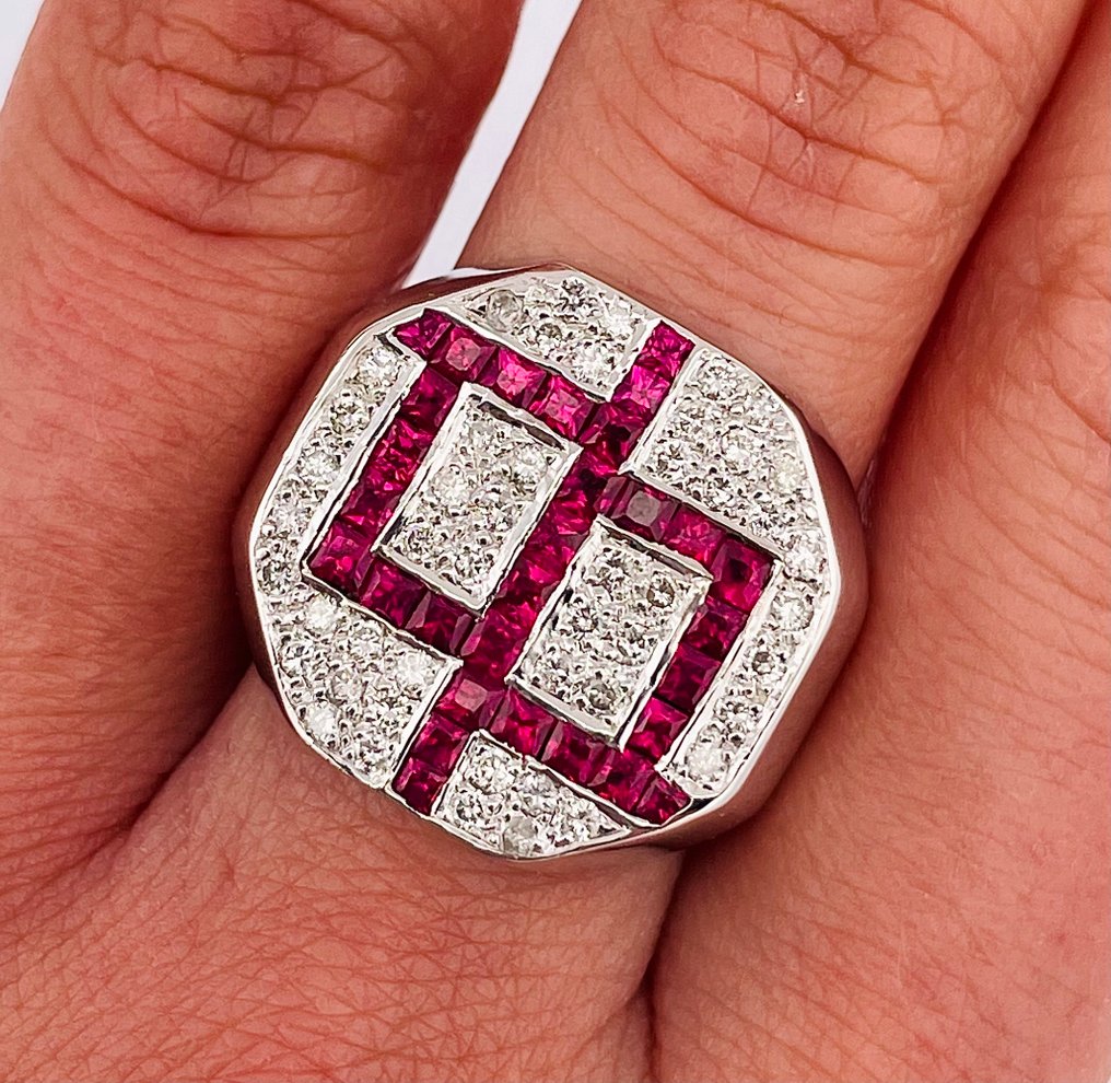 Ring - 18 kt. White gold Ruby - Diamond #4.3