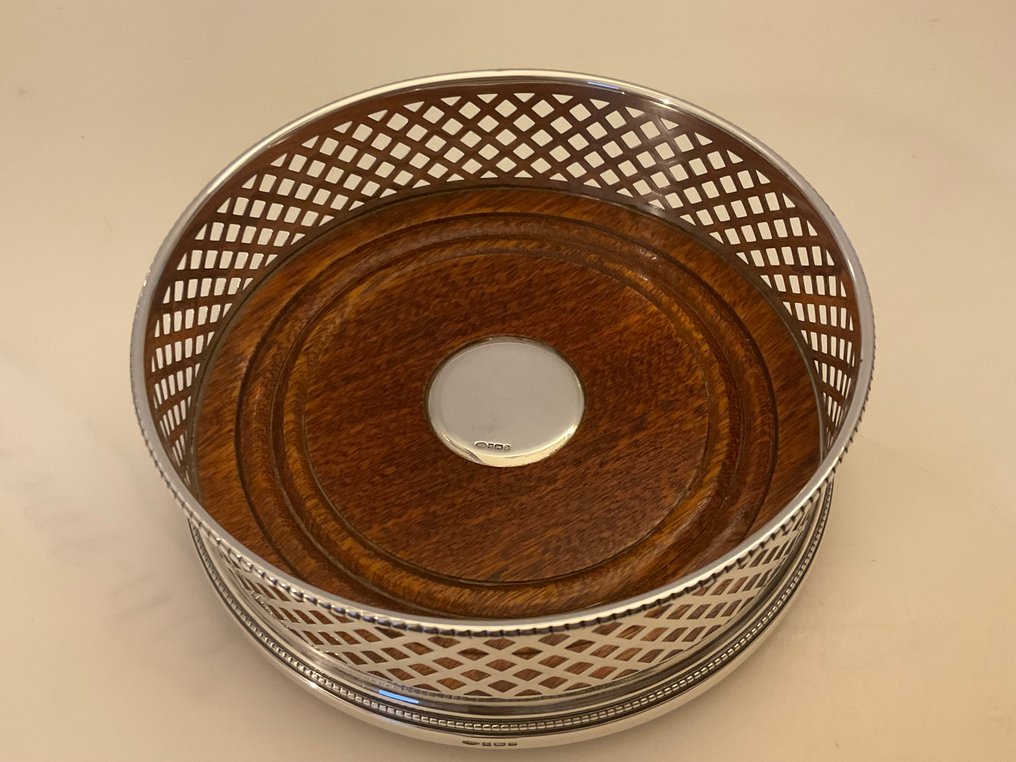 W . I . Broadway & Co - Suport sticlă - Suport pentru sticlă de șampanie cu bază rotită din lemn și galerie din argint sterling - Argint 925 #3.2