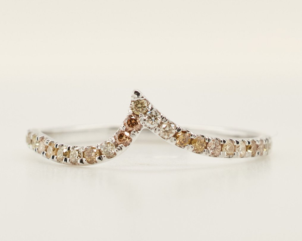 没有保留价 - 戒指 - 14K包金 白金 - 0.40ct. tw. 钻石 (天然色彩的) #1.0