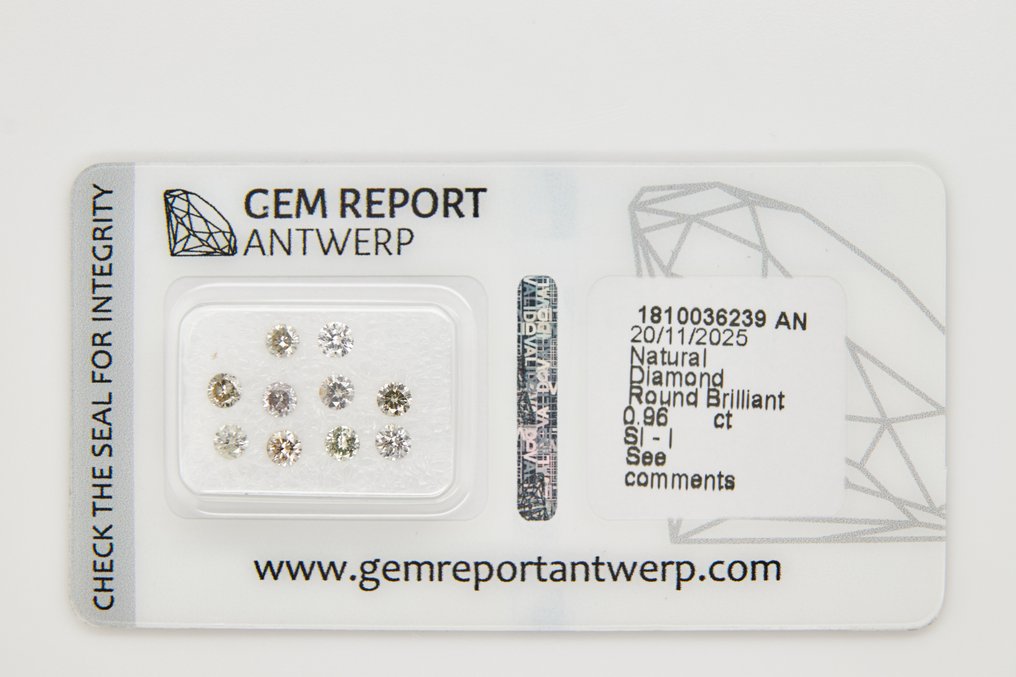 No Reserve Price - 10 pcs Diamond  (Natural)  - 0.96 ct - Round - SI1, SI2, I1, I2, I3 - Gem Report Antwerp (GRA) #1.0