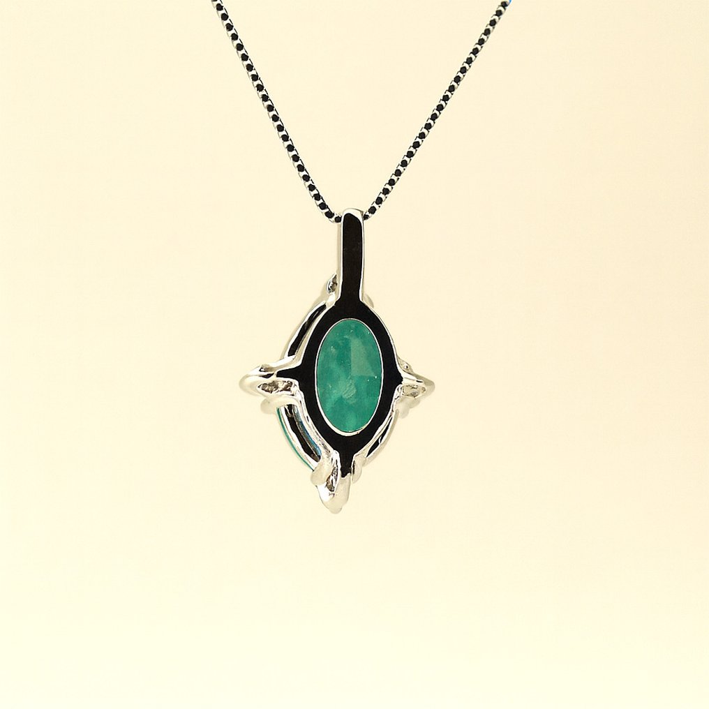 Zonder Minimumprijs - Halsketting - 18 karaat Witgoud Smaragd - Diamant #2.1