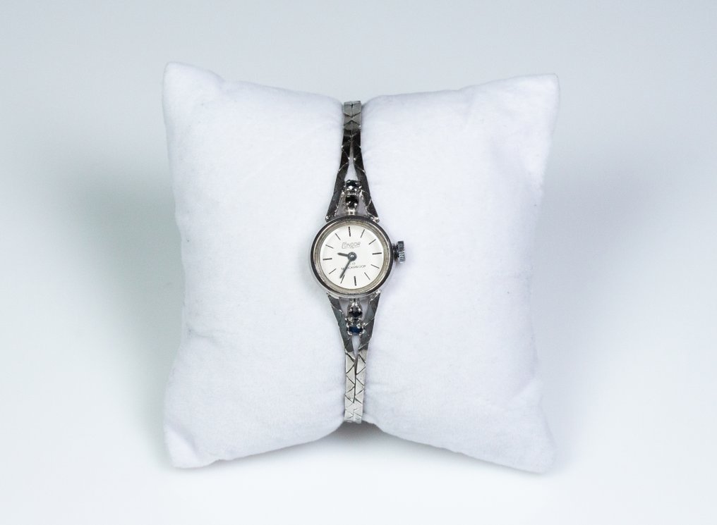 Zonder Minimumprijs - Armband - Dameshorloge - 835 zilver - 0,20 ct saffier - mechanisch #1.0