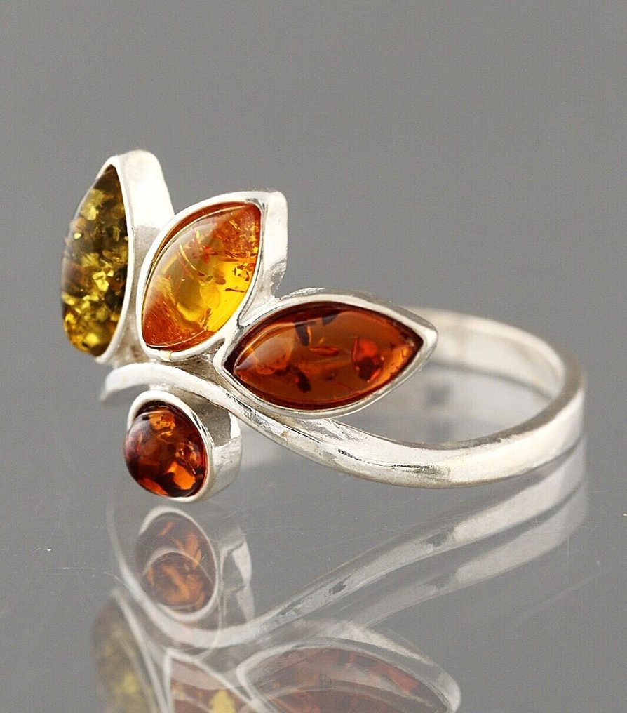 Κεχριμπάρι - Limited Edition Amber Ring – Honey Cognac Greenish – Leaf Form (χωρίς τιμή ασφαλείας) #1.0