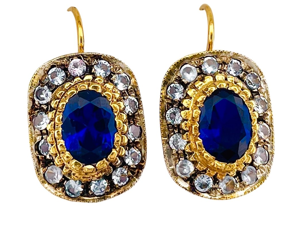 没有保留价 - 耳环 - 9 kt. 黄金, 银 蓝宝石 - 海蓝宝石 #3.2