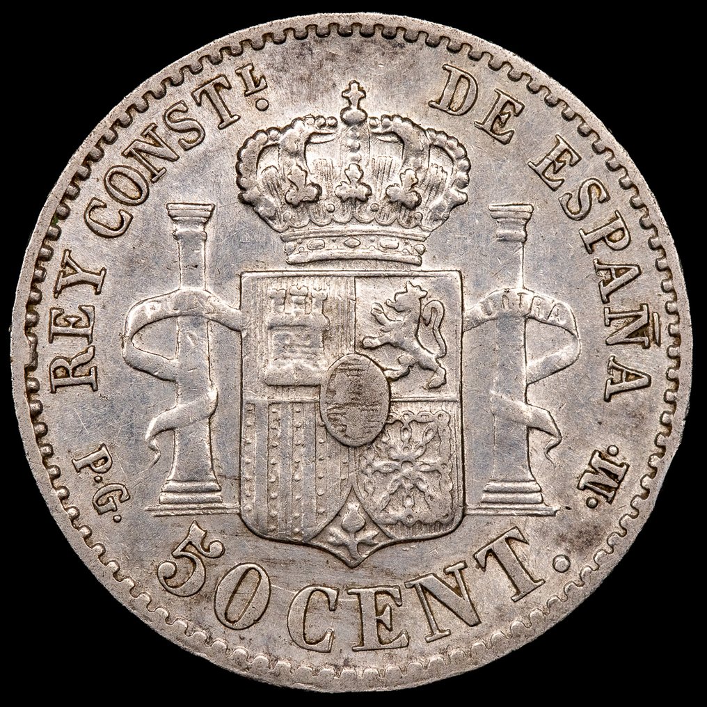 Spanyolország. Alfonso XII. 50 centimos 1869 - 1926 / Lote de 9 monedas  (Nincs minimálár) #3.2